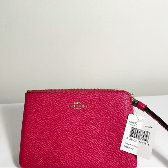 NWT Coach Wristlet | Pink Crossgrain Leather Zip - Picture 5 of 11